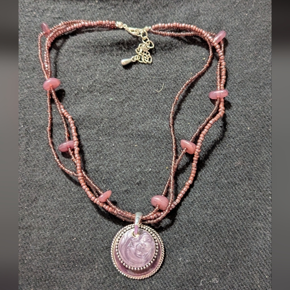 Kenneth Cole Purple Enamel Disc And Beaded Statement Necklace